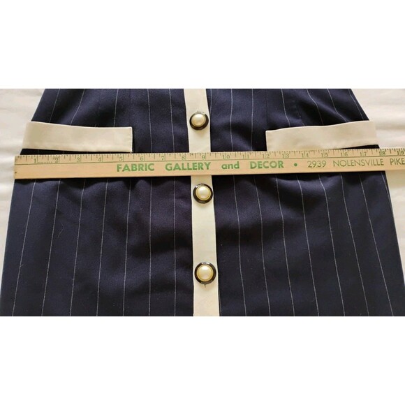 Vtg 80s Jennifer Jeffries Shirt Dress 6 Blue Cream Stripe Gold & Pearl Buttons - Picture 13 of 15